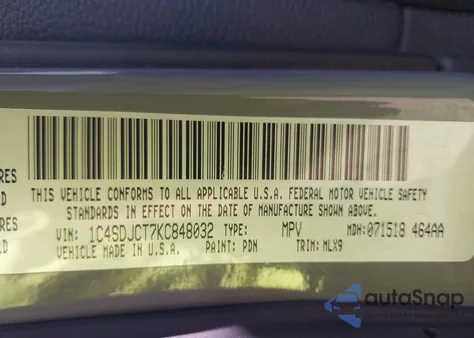 2019 Dodge Durango R/T из США, поврежденный, VIN 1C4SDJCT7KC848032